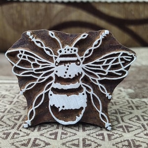 Honey Bee, Bumble Bee, hand carved Indian wood printing block; textile stamp; pottery stamp,