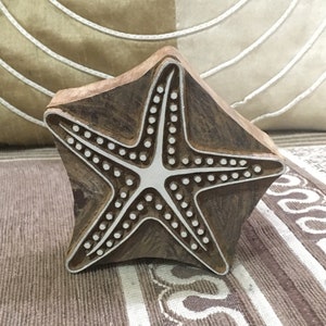 Indiaas houten drukblok – grote zeester, handgesneden Indiaas houten drukblok; textielstempel; aardewerk stempel,
