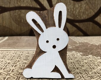 Indian Wooden Printing Block - Funky Easter Bunny pottery stamp ceramic mold scrap booking tjap batik printing floral carved stamps.