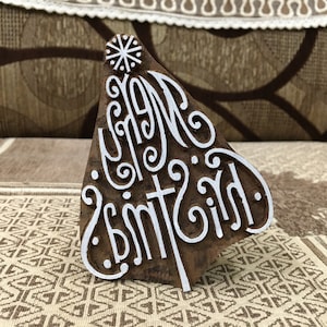 Curly Merry Christmas Tree pottery stamp ceramic mold scrapbooking tjap batik printing floral carved stamps.