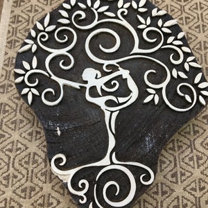 Serenidad encarnada: Sello de bloque de impresión de madera de árbol de yoga, bloque de impresión de madera india tallada a mano; sello textil; sello de cerámica,
