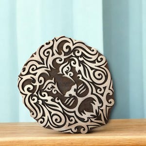 Stempel z drewna z głową lwa, ręcznie rzeźbiony nadruk na tkaninie
