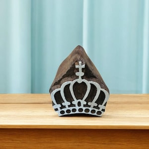 King&#39;s Crown, hand carved Indian wood printing block; textile stamp; pottery stamp,