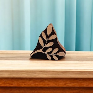Double Leaf Stem Hand carved Indian wood printing block; textile stamp; pottery stamp,