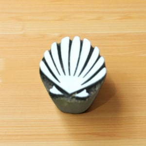 Sea shell, hand carved Indian wood printing block; textile stamp; pottery stamp,