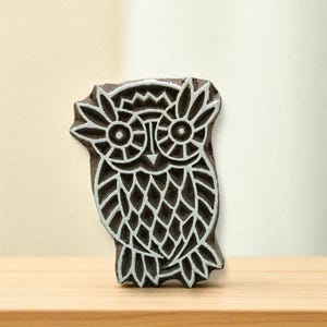 Medium Owl, hand carved Indian wood printing block; textile stamp; pottery stamp,