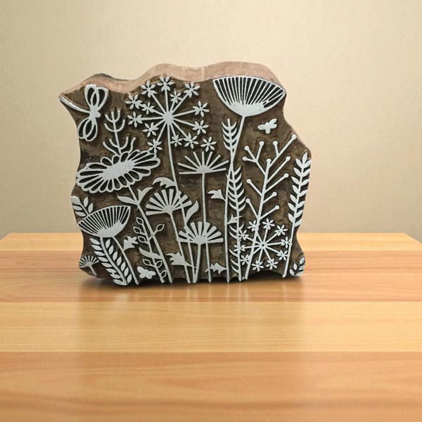 Indian Wood Printing Block: Meadow Floral Design