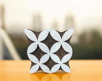 Petal Repeat Wood Printing Block: Hand-Carved Floral Stamp