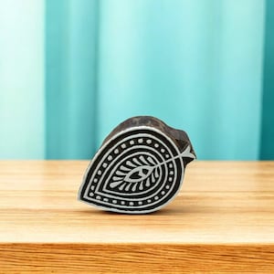 leaf, hand carved Indian wood printing block; textile stamp; pottery stamp,