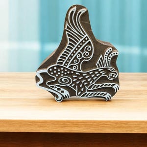 Griffin, handgeschnitzte Holzdruckplatte; Textilstempel; Keramik Stempel,