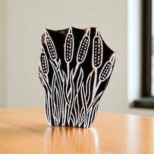 Bloque de impresión de madera de espadaña: sello indio tallado a mano (88 x 63 mm)