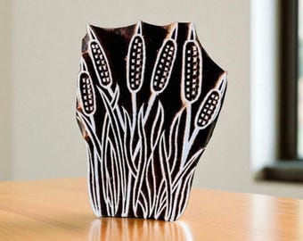 Tryckblock av kaveldun: Handskuren indisk stämpel (88 x 63 mm)