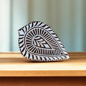 Leaf printing block, hand carved Indian wood printing block; textile stamp; pottery stamp,