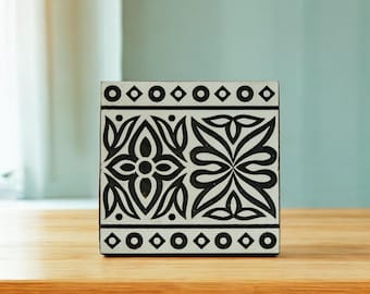 Minirandstempel, handgesneden Indiaas houten drukblok