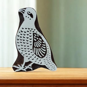 Timbro da stampa in legno con uccello pernice, blocco batik