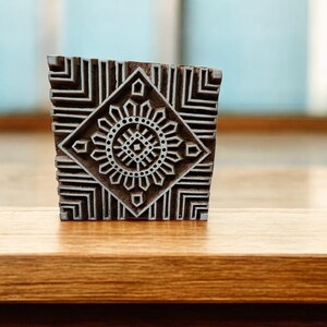 Molde de cerámica con sello de cerámica cuadrado Mandala, para reserva de recortes, impresión batik, sellos florales tallados.
