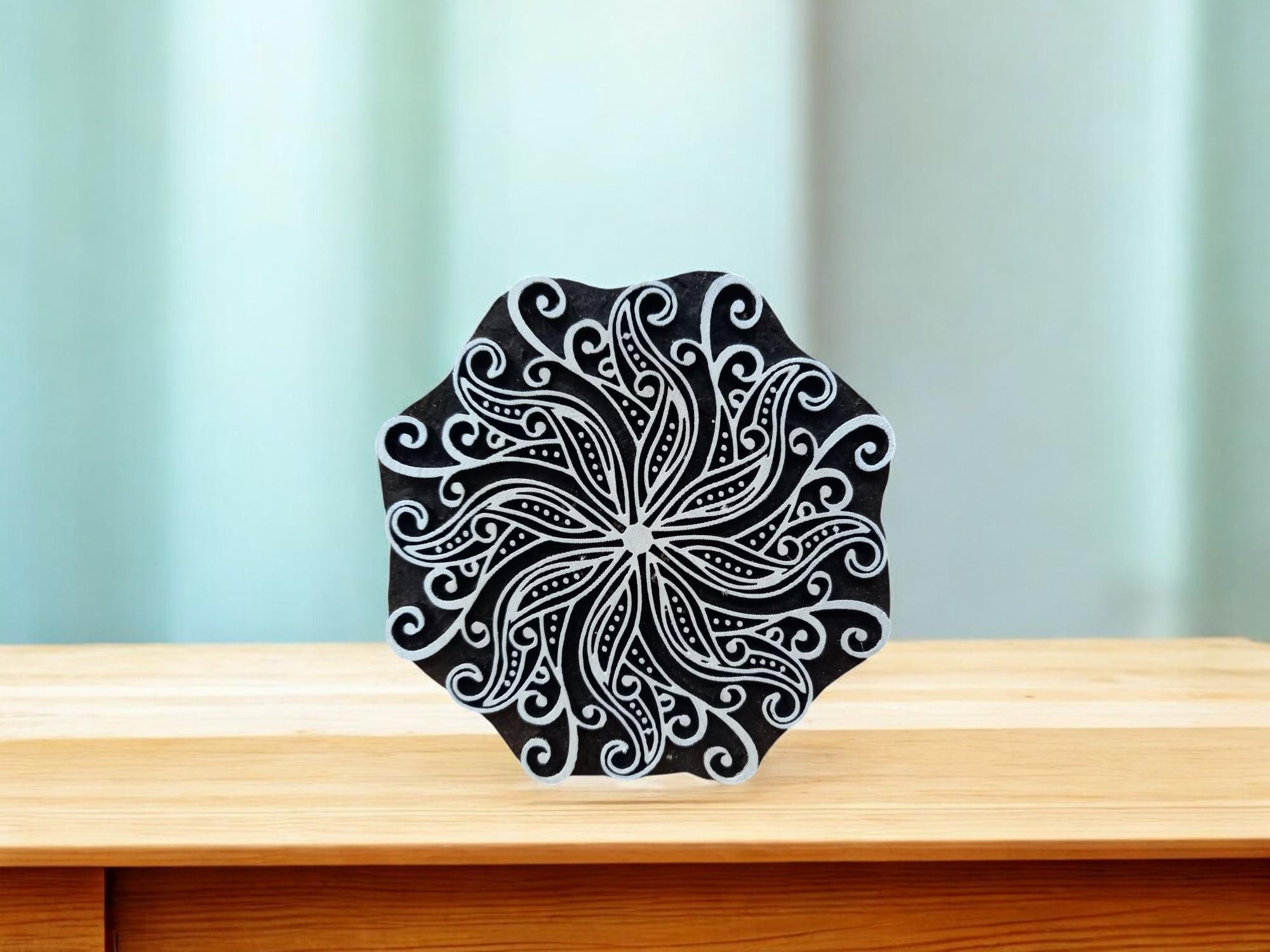 Curvy Leaf Pattern Mandala ,pottery stamp ceramic mold scrapbooking tjap batik printing floral carved stamps.