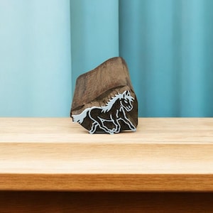 Running Horse Printing Block: Hand Carved Indian Textile Stamp