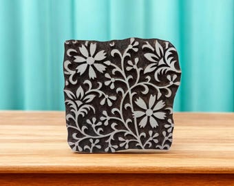 Houten drukblok met bloemen, keramische stempel, 10 cm
