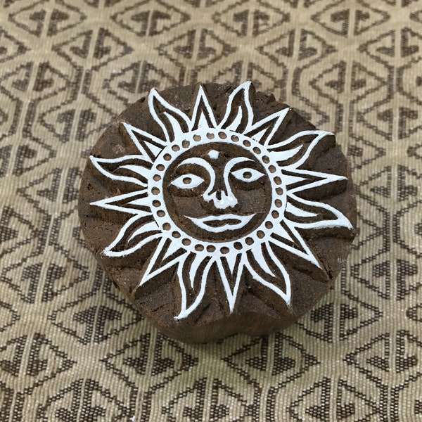 Radiant Impressions: Artistic Wooden Sun Printing Blocks for Stylish Creations, hand carved Indian block; textile stamp; pottery stamp,