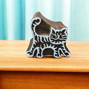 Kleine Katze, handgeschnitzte indische Holzstempel; Textilstempel; Keramik Stempel,