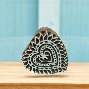 Heart Block, hand carved Indian wood printing block; textile stamp; pottery stamp,