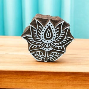 Lotus Flower, hand carved Indian wood printing block; textile stamp; pottery stamp,