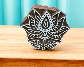 Lotusbloem, met de hand gesneden Indiaas houten drukblok; textielstempel; aardewerk stempel,