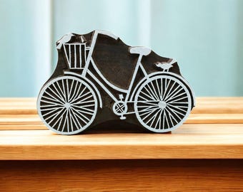 Indian Wooden Printing Block: Bicycle Design, Pottery Stamp