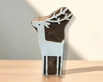 Solid Standing Deer, hand carved Indian wood printing block; textile stamp; pottery stamp,
