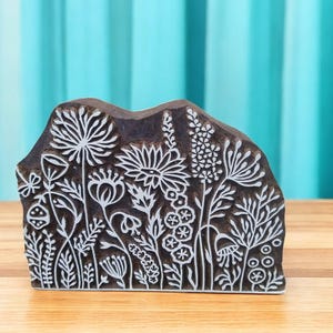 Floral Meadow Wooden Printing Block, Indian Hand Carved Stamp