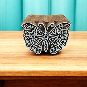 Fluttering Beauty: Indian Wooden Printing Block - Exquisite Butterfly Design, hand carved  block; textile stamp; pottery stamp,