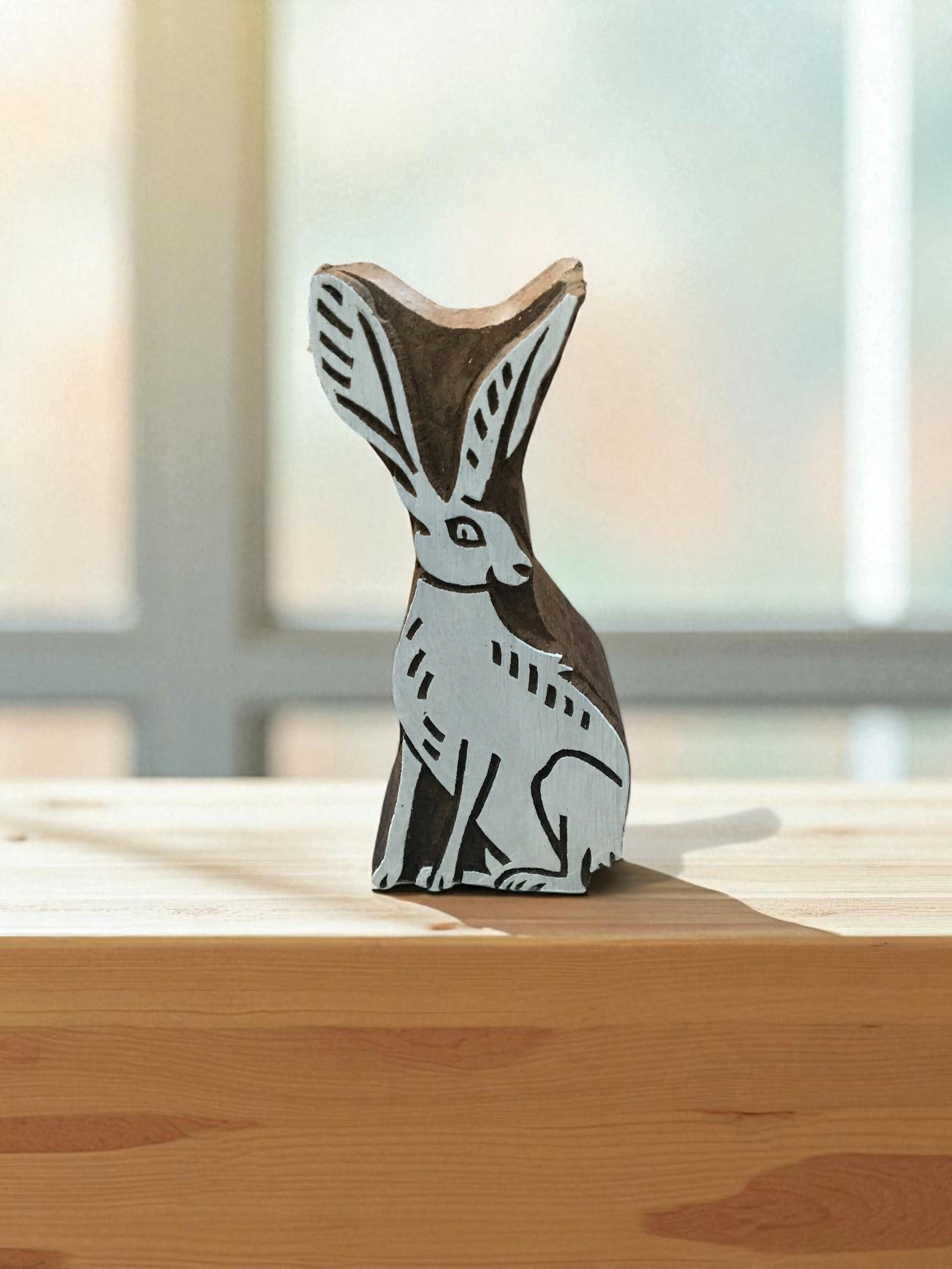 sitting hare, hand carved Indian wood printing block; textile stamp; pottery stamp,