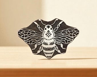 Queen bee 1 wood stamp; bumblebee; hand carved Indian wood printing block; textile stamp; pottery stamp,