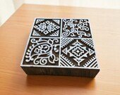 Hand Carved Indian Wood Printing Block, Square Repeat Pattern, Textile Stamp
