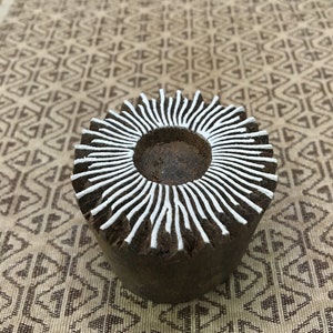 Zonmandala, ronde handgesneden Indiase houten stempel, houten blok voor textielstof stempelen hennaaardewerk DIY