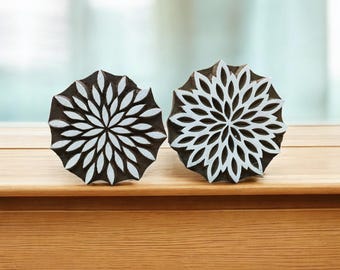 Leaves Flower, met de hand gesneden Indiaas houten drukblok; textielstempel; aardewerk stempel,