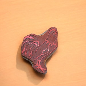 Indian Wood mounted rubber Printing Block – Cockerel, hand carved Indian wood printing block; textile stamp; pottery stamp,