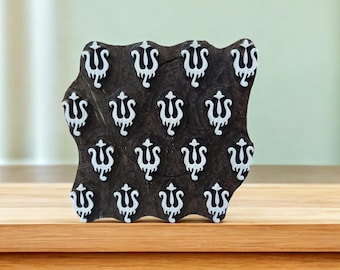 Sello de madera indio con diseño floral tallado, para cerámica, textil y batik (9,00 cm)