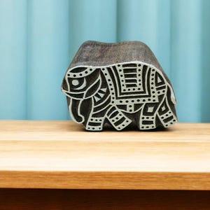 Smart Elephant, hand carved Indian wood printing block; textile stamp; pottery stamp,