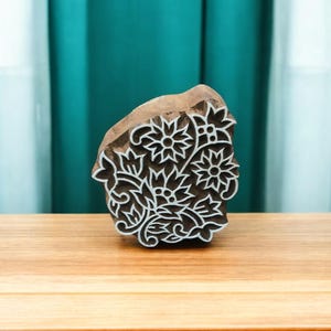 Oriental Flower, hand carved Indian wood printing block; textile stamp; pottery stamp,