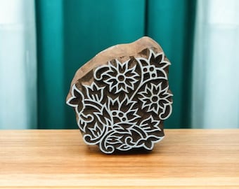 Oosterse bloem, met de hand gesneden Indiaas houten drukblok; textielstempel; aardewerk stempel,