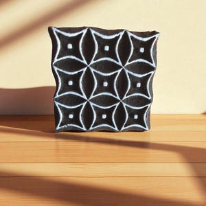 Repeat pattern square stamp, hand carved Indian wood printing block; textile stamp; pottery stamp,
