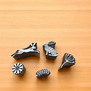 Haas-en-zaadstempelset, met de hand gesneden Indiase houtdruk