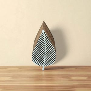Stripy Leaf, hand carved Indian wood printing block; textile stamp; pottery stamp,