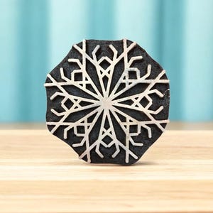 2do juego de 10 piezas de diferentes diseños, bloque textil de madera con motivo de copo de nieve, sello de bloque de madera navideño, sello tallado a mano para impresión.
