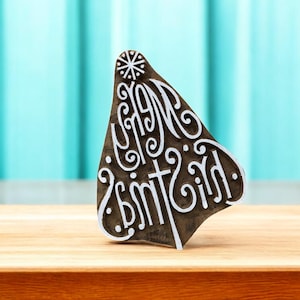 Curly Merry Christmas Tree pottery stamp ceramic mold scrapbooking tjap batik printing floral carved stamps.