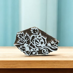Rose Plant, hand carved Indian wood printing block; textile stamp; pottery stamp,