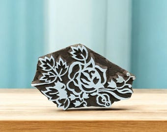Rose Plant, met de hand gesneden Indiaas houten drukblok; textielstempel; aardewerk stempel,
