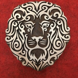 Carimbo de tecido com estampa de cabeça de leão, bloco de madeira esculpido, carimbo de bloco de impressão de rosto de leão, bloco de impressão esculpido à mão para impressão de carimbo de sabão de animal